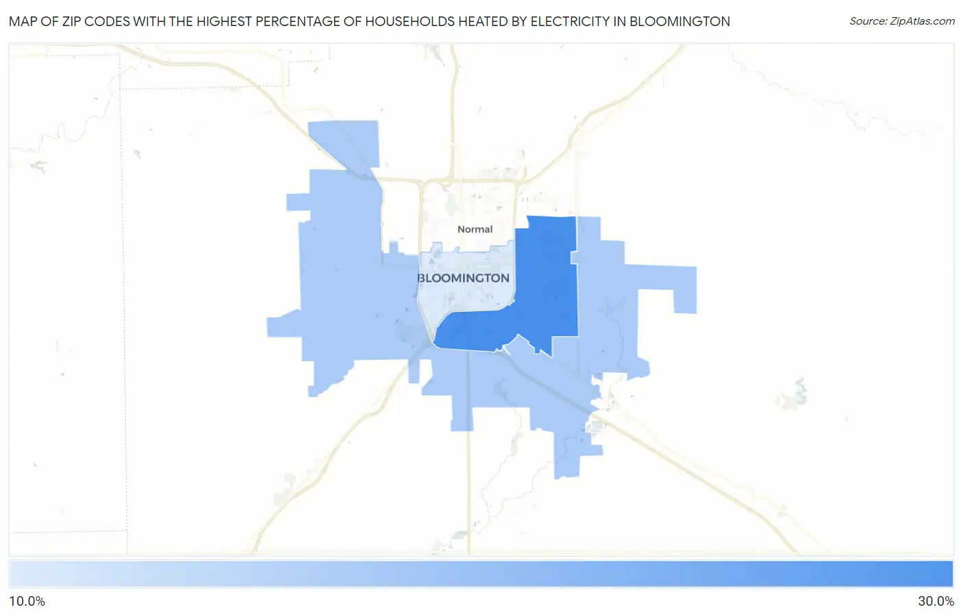 Zip Codes with the Highest Percentage of Households Heated by Electricity in Bloomington Map