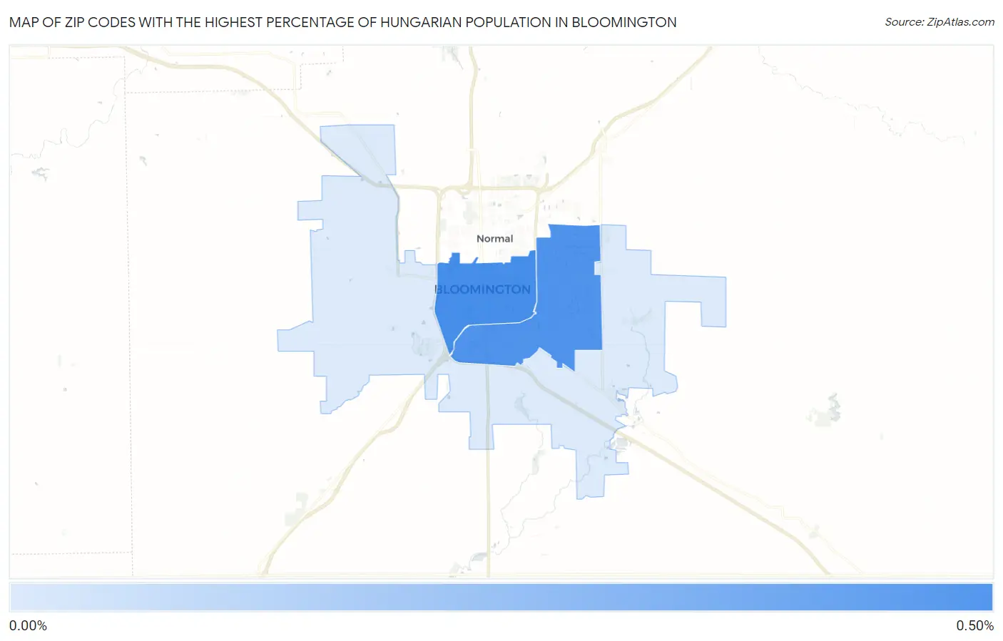 Zip Codes with the Highest Percentage of Hungarian Population in Bloomington Map