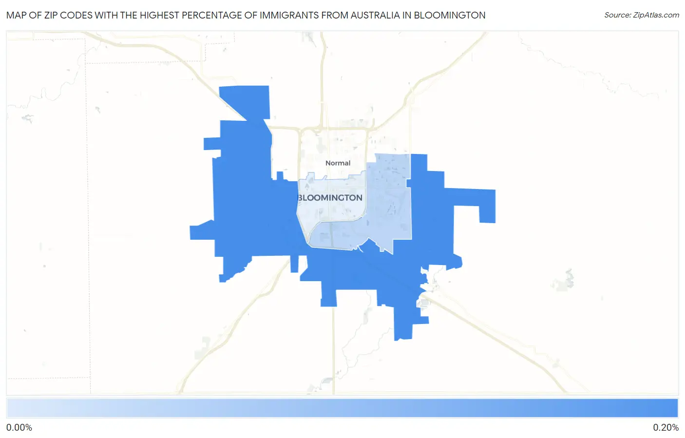 Zip Codes with the Highest Percentage of Immigrants from Australia in Bloomington Map