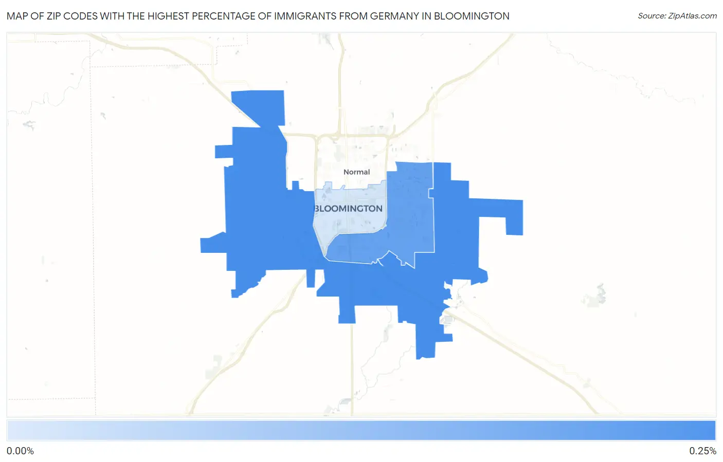Zip Codes with the Highest Percentage of Immigrants from Germany in Bloomington Map