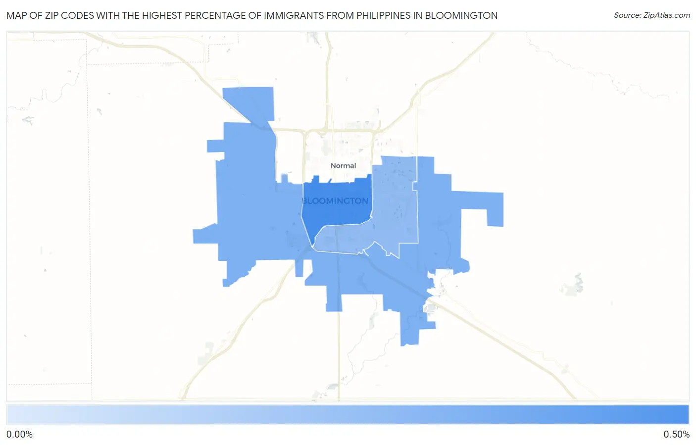 Zip Codes with the Highest Percentage of Immigrants from Philippines in Bloomington Map