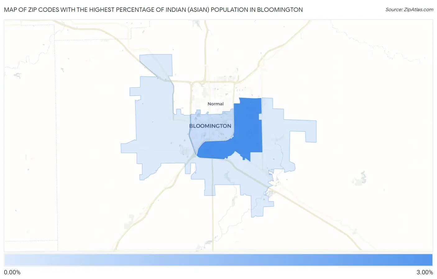 Zip Codes with the Highest Percentage of Indian (Asian) Population in Bloomington Map