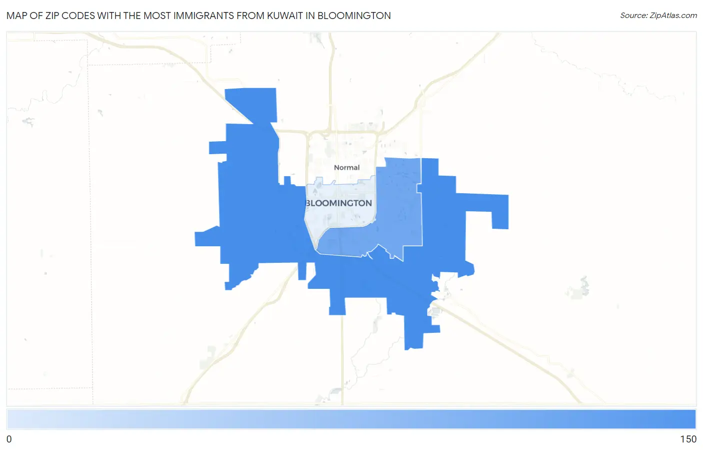 Zip Codes with the Most Immigrants from Kuwait in Bloomington Map