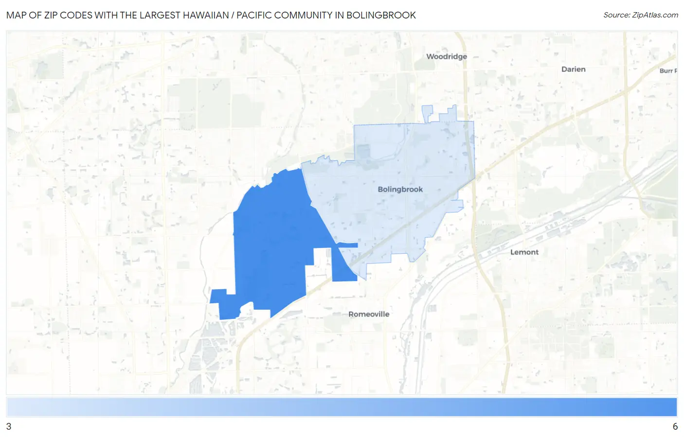 Zip Codes with the Largest Hawaiian / Pacific Community in Bolingbrook Map