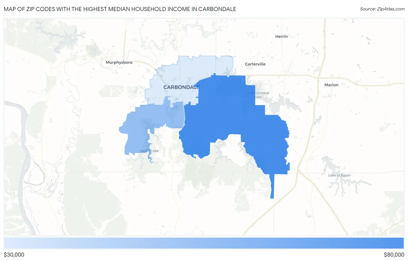Zip Codes with the Highest Median Household Income in Carbondale Map
