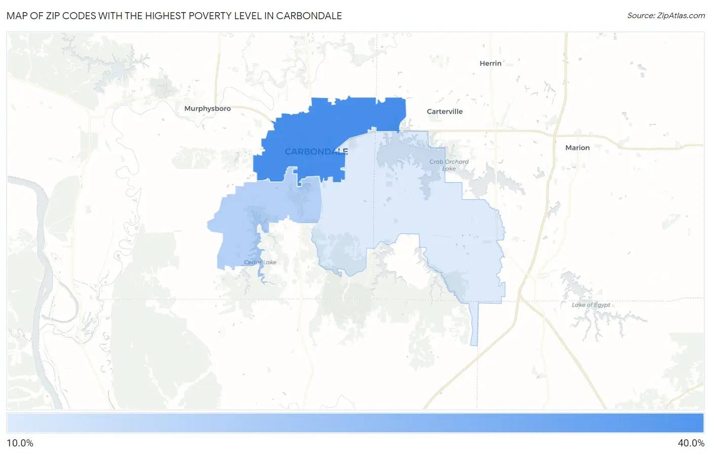 Zip Codes with the Highest Poverty Level in Carbondale Map