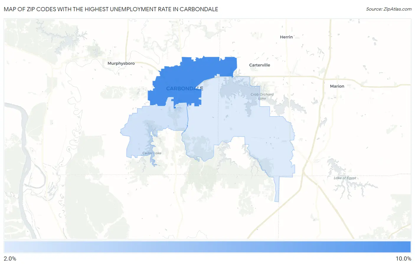 Zip Codes with the Highest Unemployment Rate in Carbondale Map
