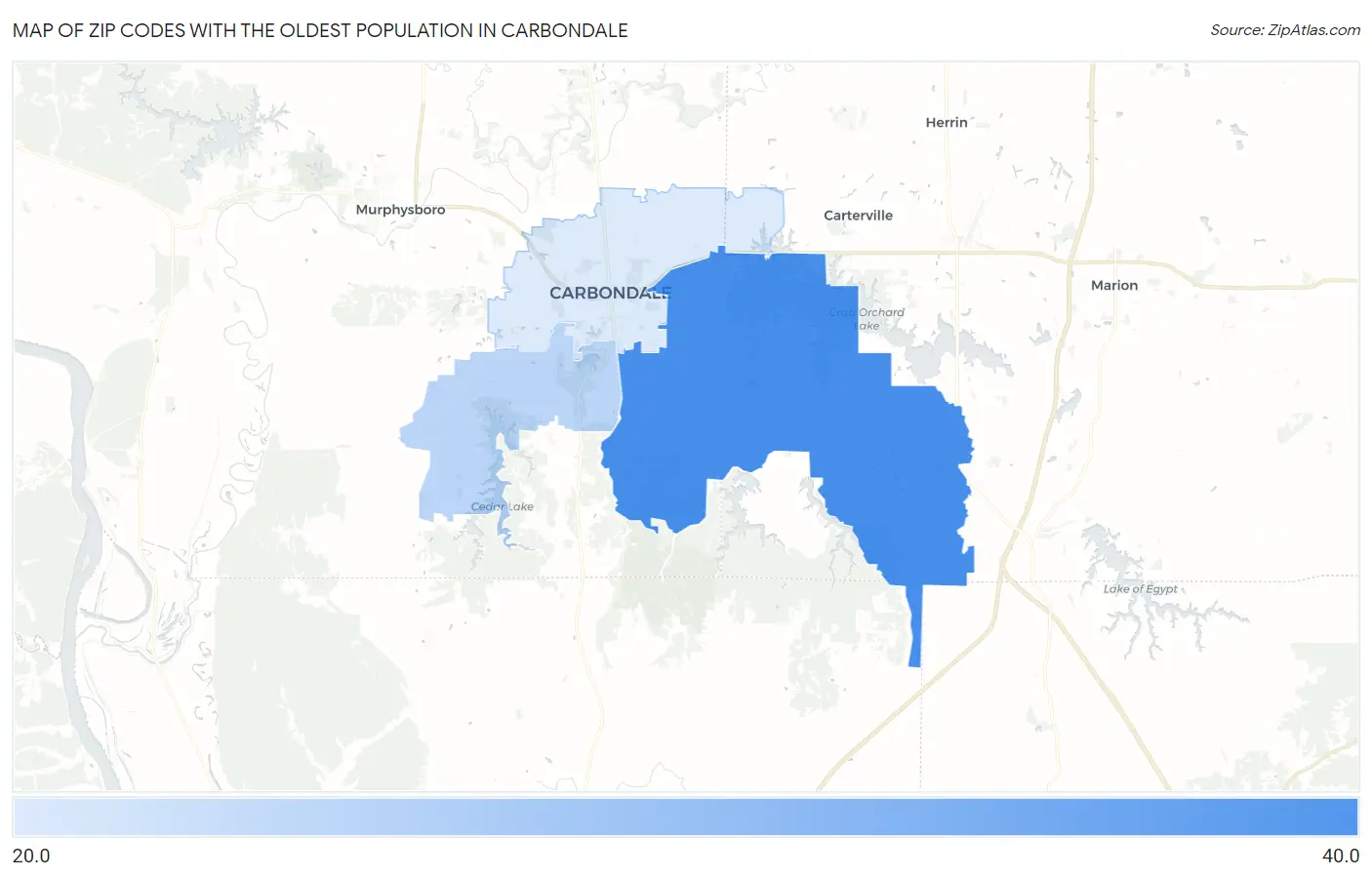 Zip Codes with the Oldest Population in Carbondale Map