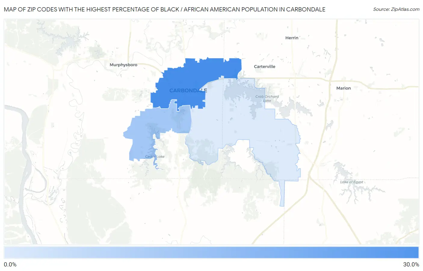Zip Codes with the Highest Percentage of Black / African American Population in Carbondale Map