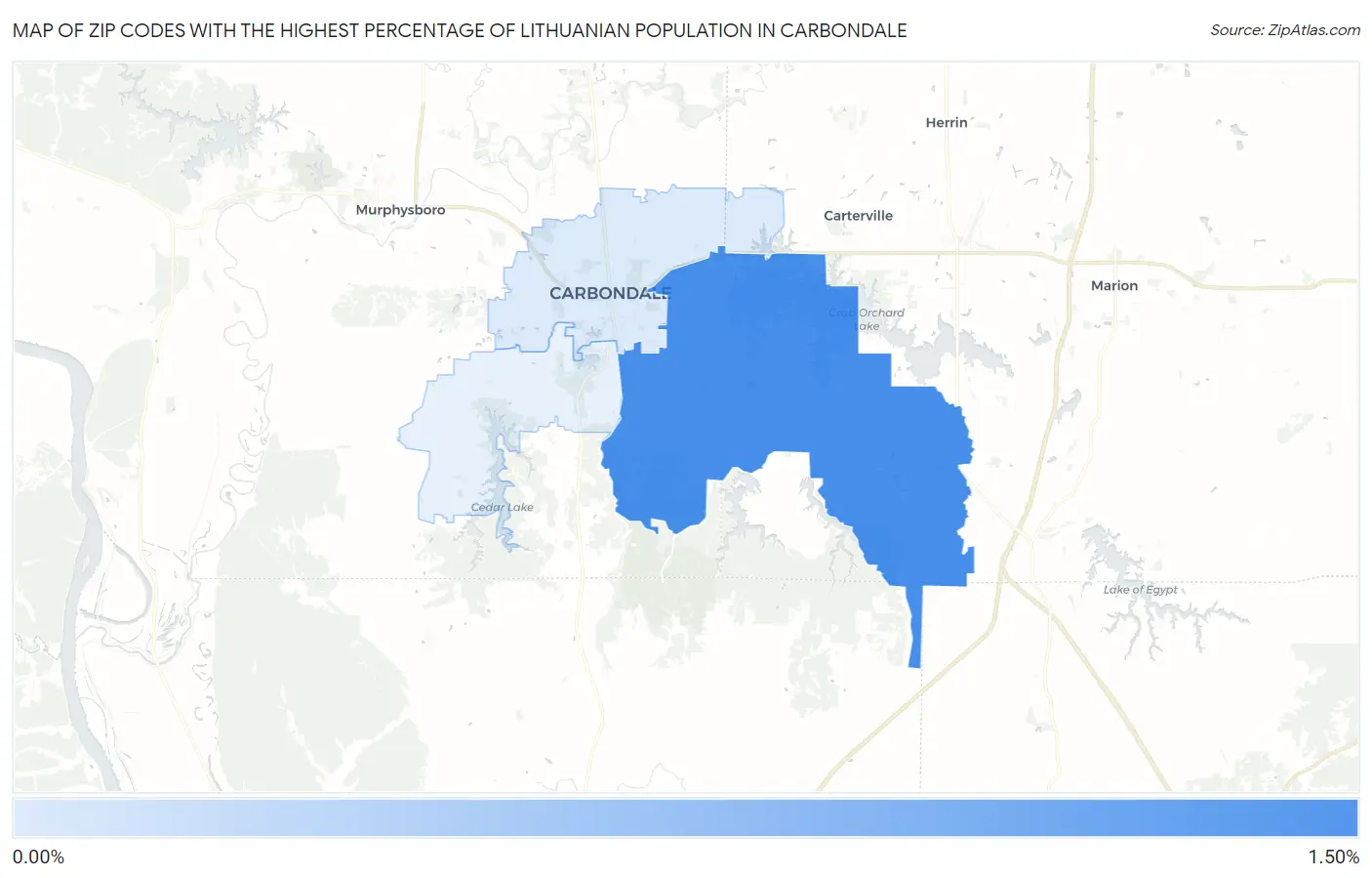 Zip Codes with the Highest Percentage of Lithuanian Population in Carbondale Map