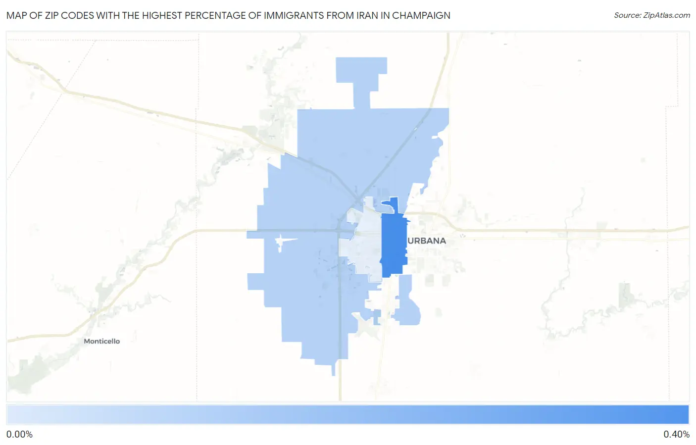 Zip Codes with the Highest Percentage of Immigrants from Iran in Champaign Map