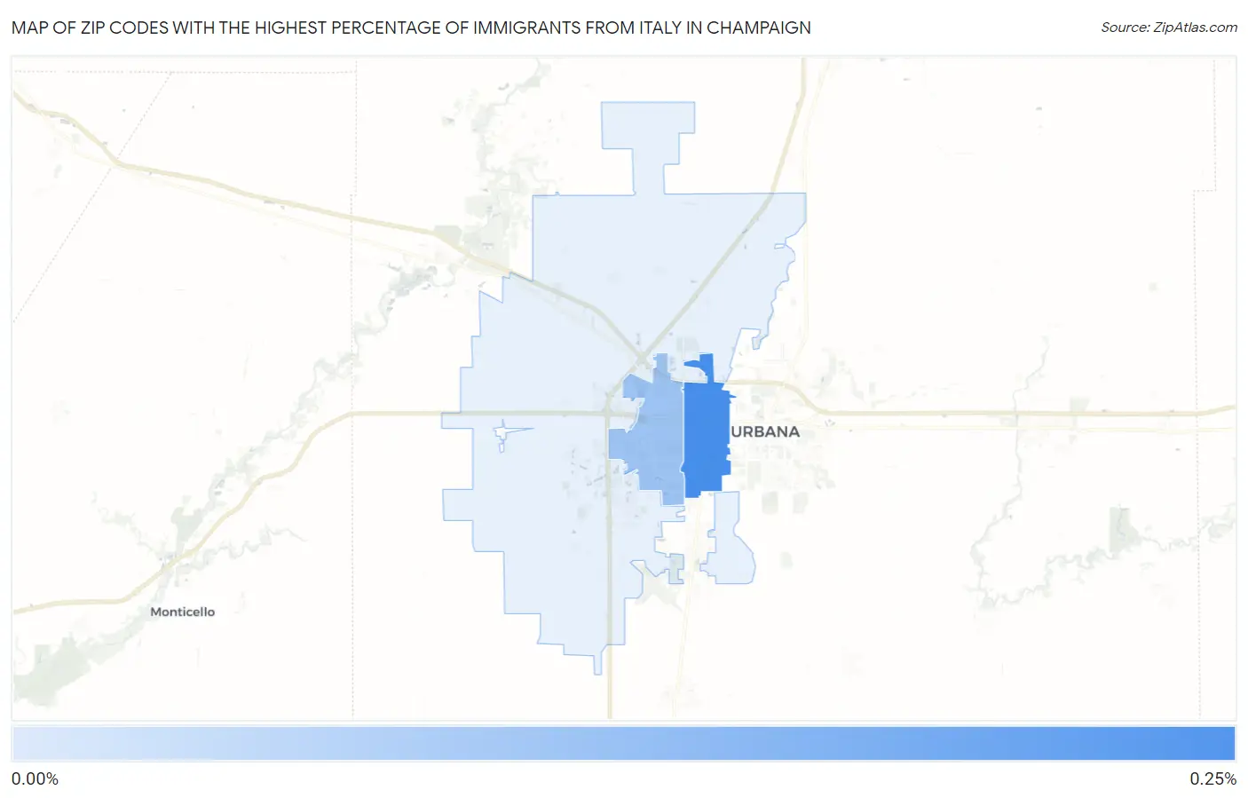 Zip Codes with the Highest Percentage of Immigrants from Italy in Champaign Map