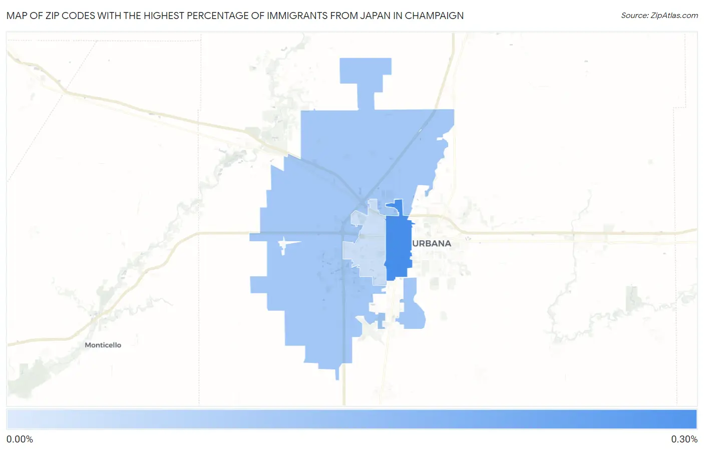 Zip Codes with the Highest Percentage of Immigrants from Japan in Champaign Map