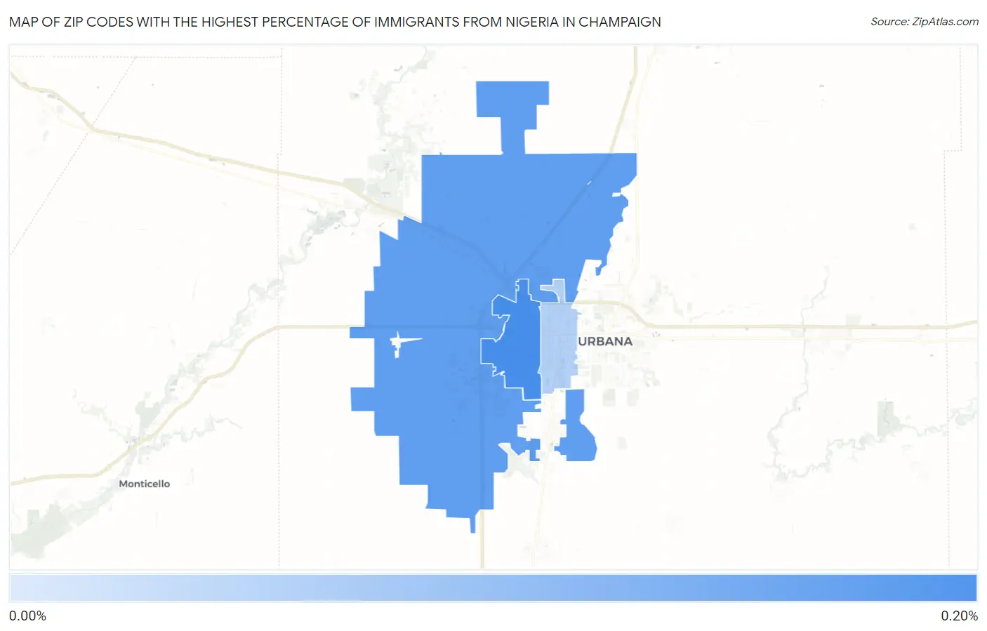 Zip Codes with the Highest Percentage of Immigrants from Nigeria in Champaign Map
