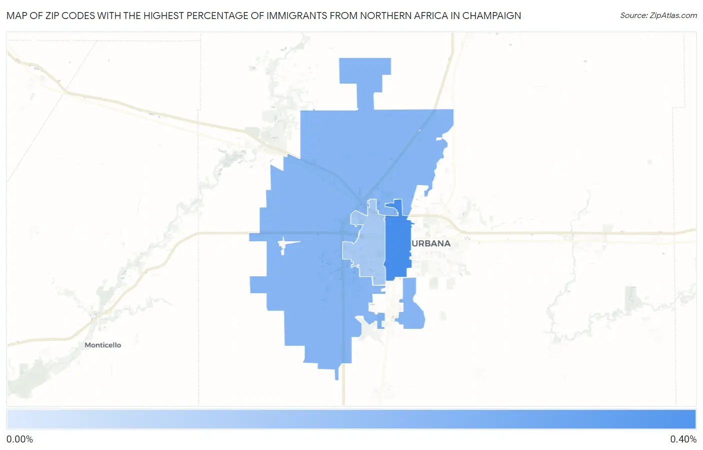 Zip Codes with the Highest Percentage of Immigrants from Northern Africa in Champaign Map