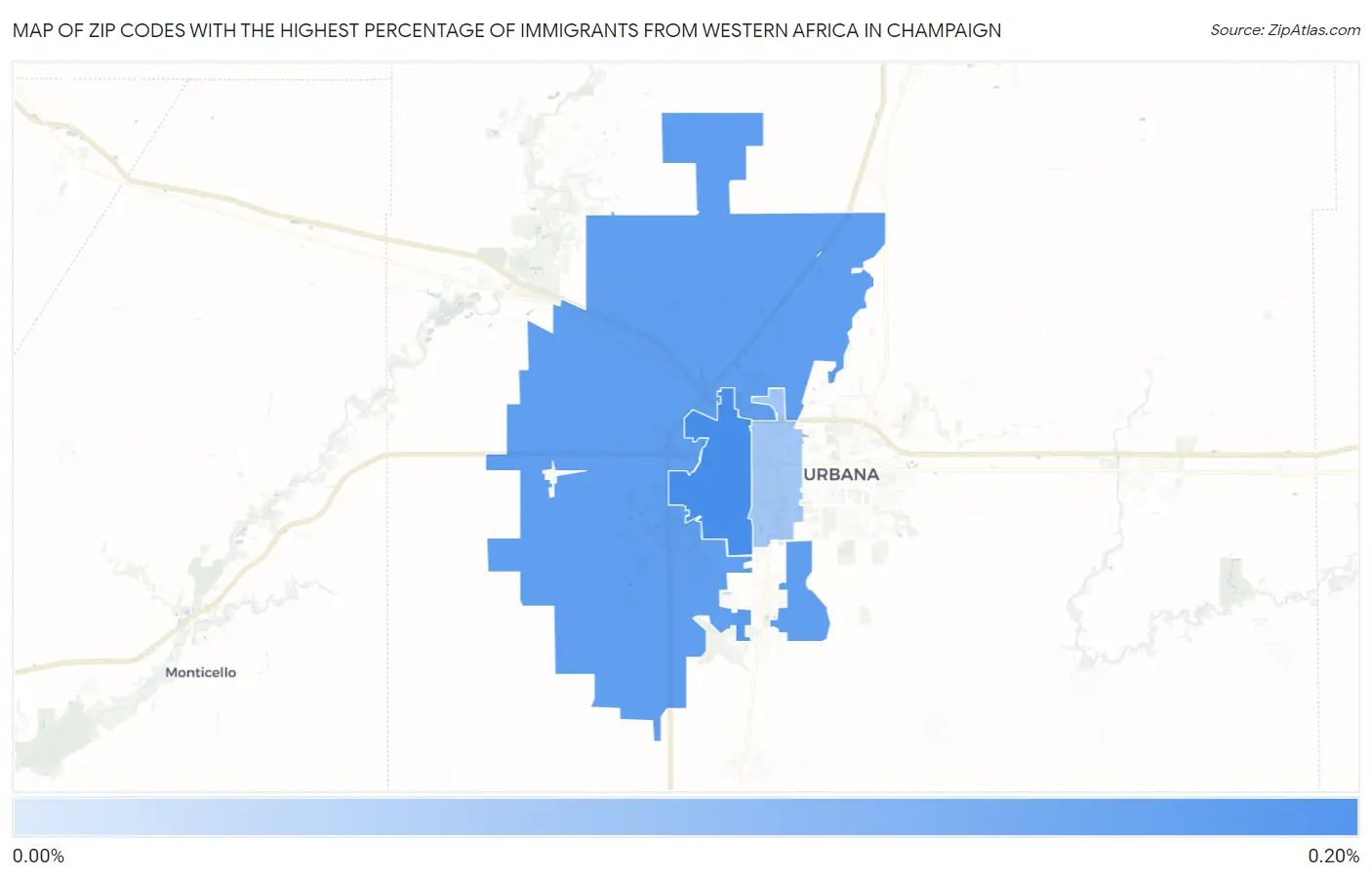 Zip Codes with the Highest Percentage of Immigrants from Western Africa in Champaign Map