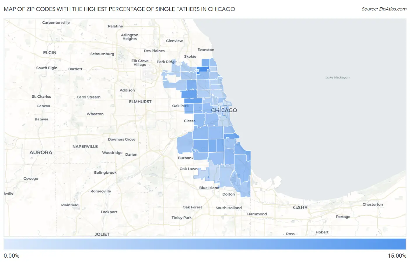 Zip Codes with the Highest Percentage of Single Fathers in Chicago Map