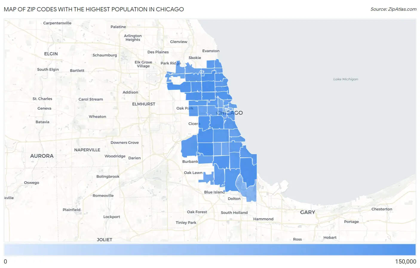 Zip Codes with the Highest Population in Chicago Map