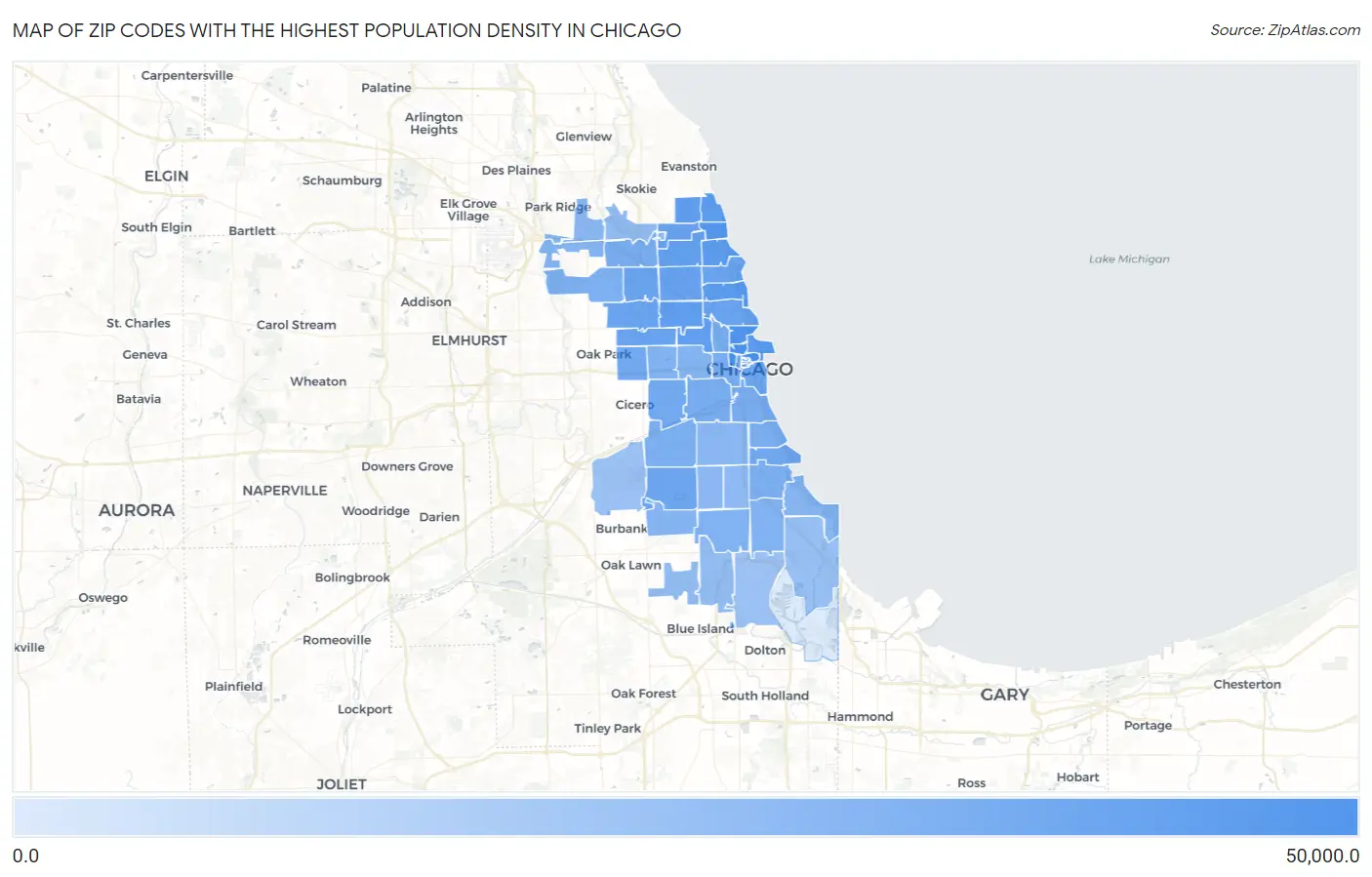 Zip Codes with the Highest Population Density in Chicago Map