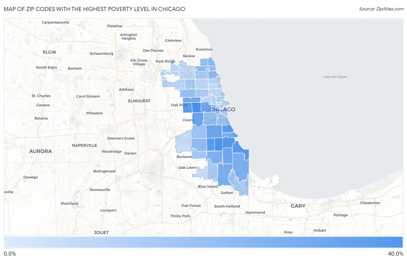 Zip Codes with the Highest Poverty Level in Chicago Map
