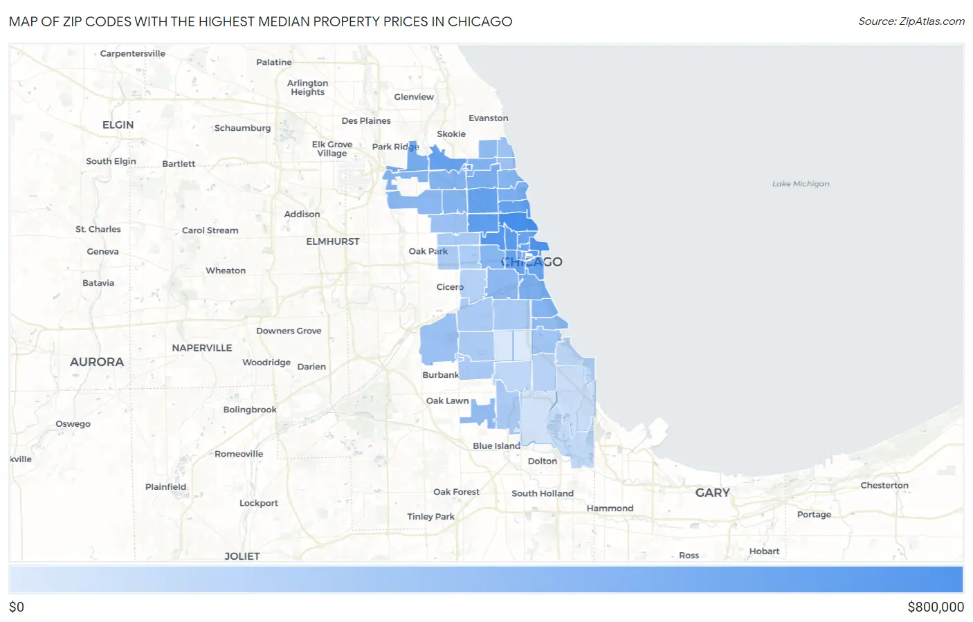Zip Codes with the Highest Median Property Prices in Chicago Map