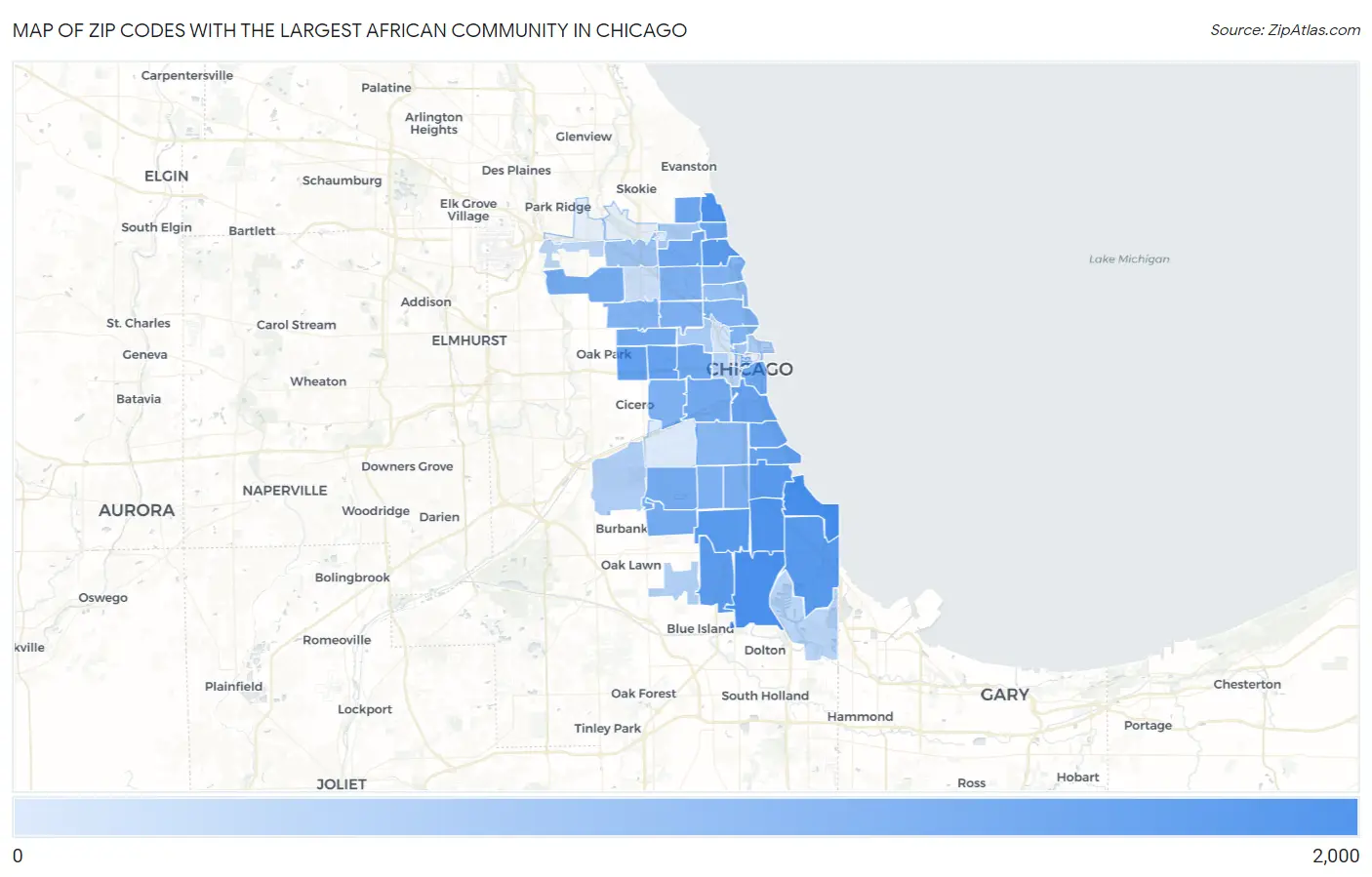 Zip Codes with the Largest African Community in Chicago Map