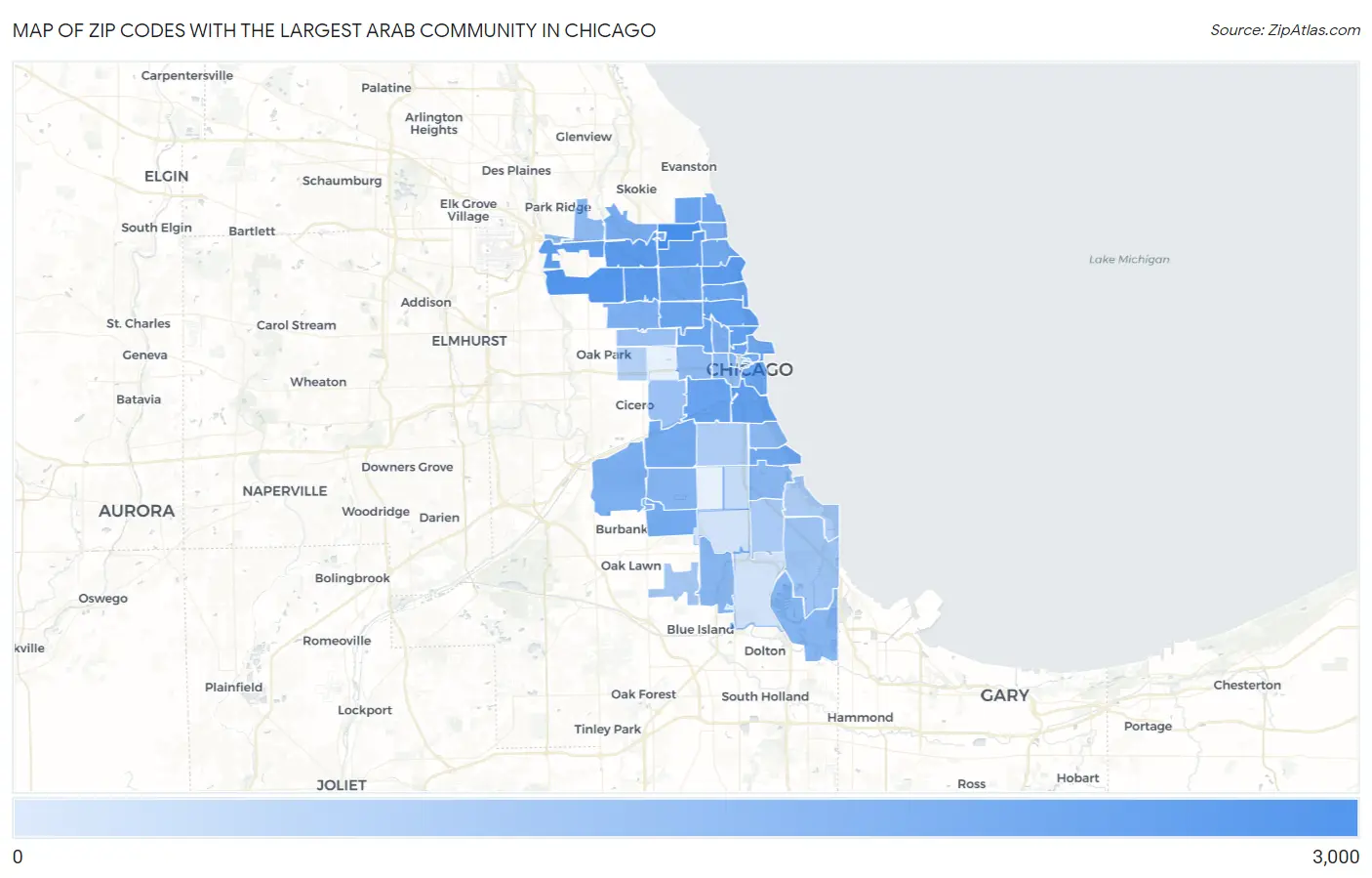 Zip Codes with the Largest Arab Community in Chicago Map