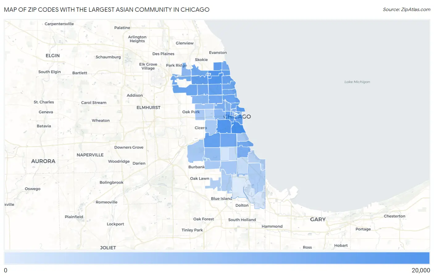 Zip Codes with the Largest Asian Community in Chicago Map