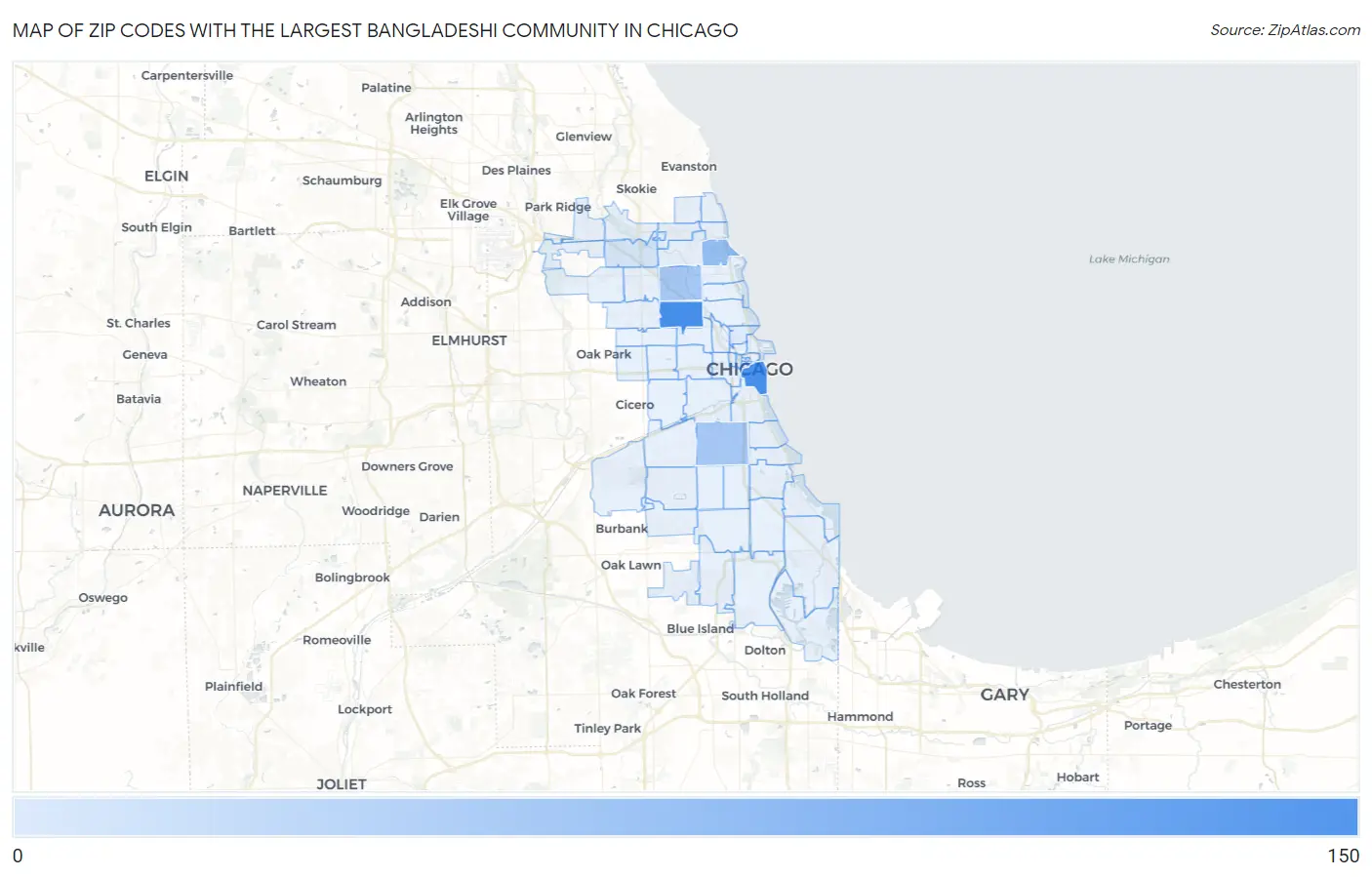 Zip Codes with the Largest Bangladeshi Community in Chicago Map