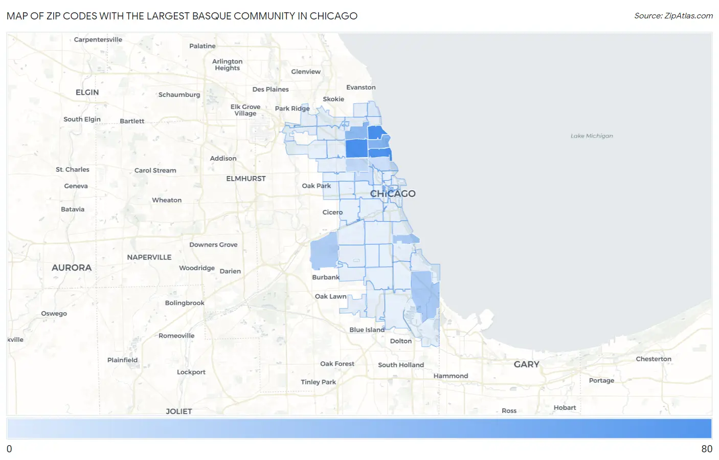 Zip Codes with the Largest Basque Community in Chicago Map