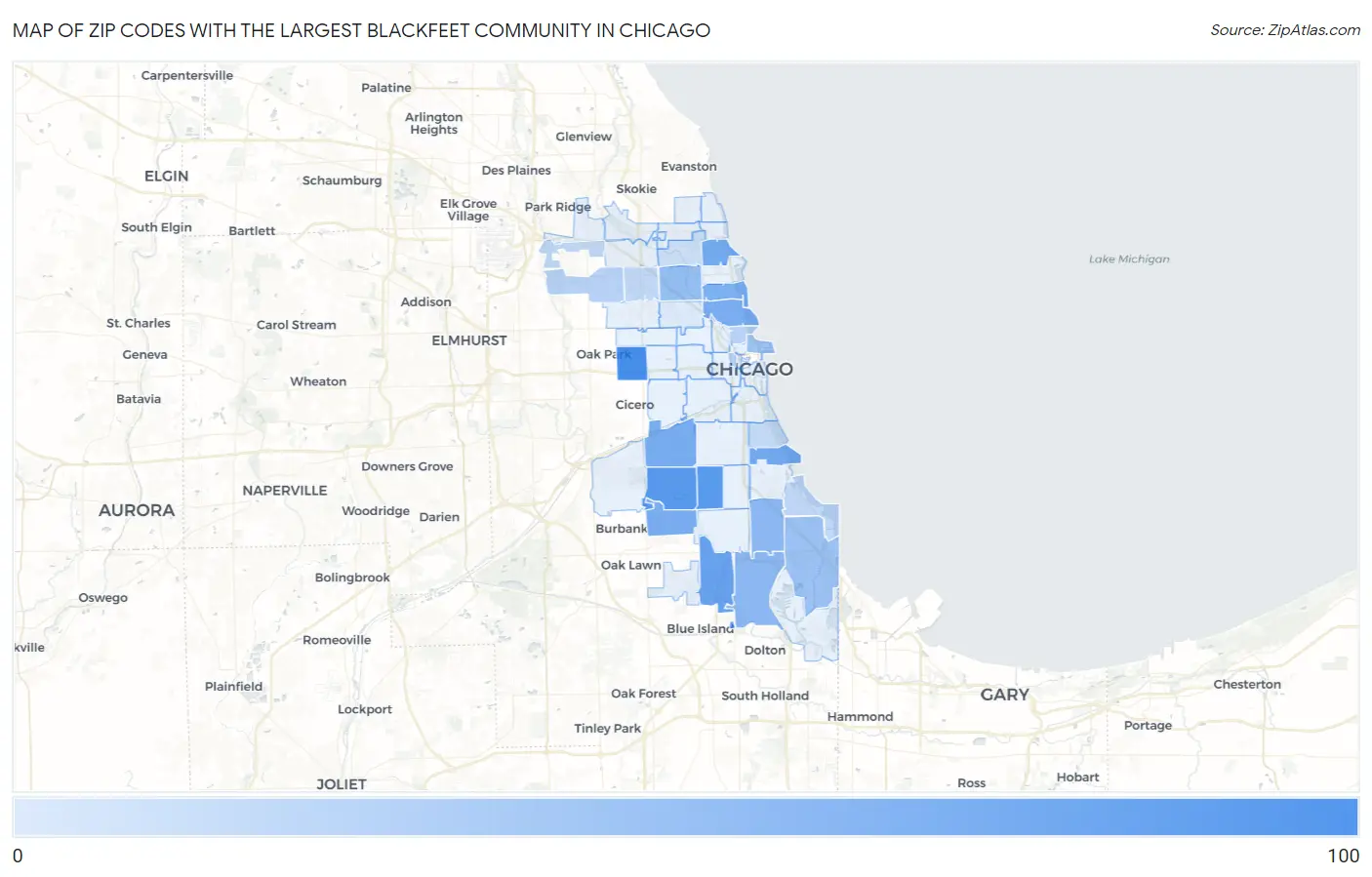 Zip Codes with the Largest Blackfeet Community in Chicago Map