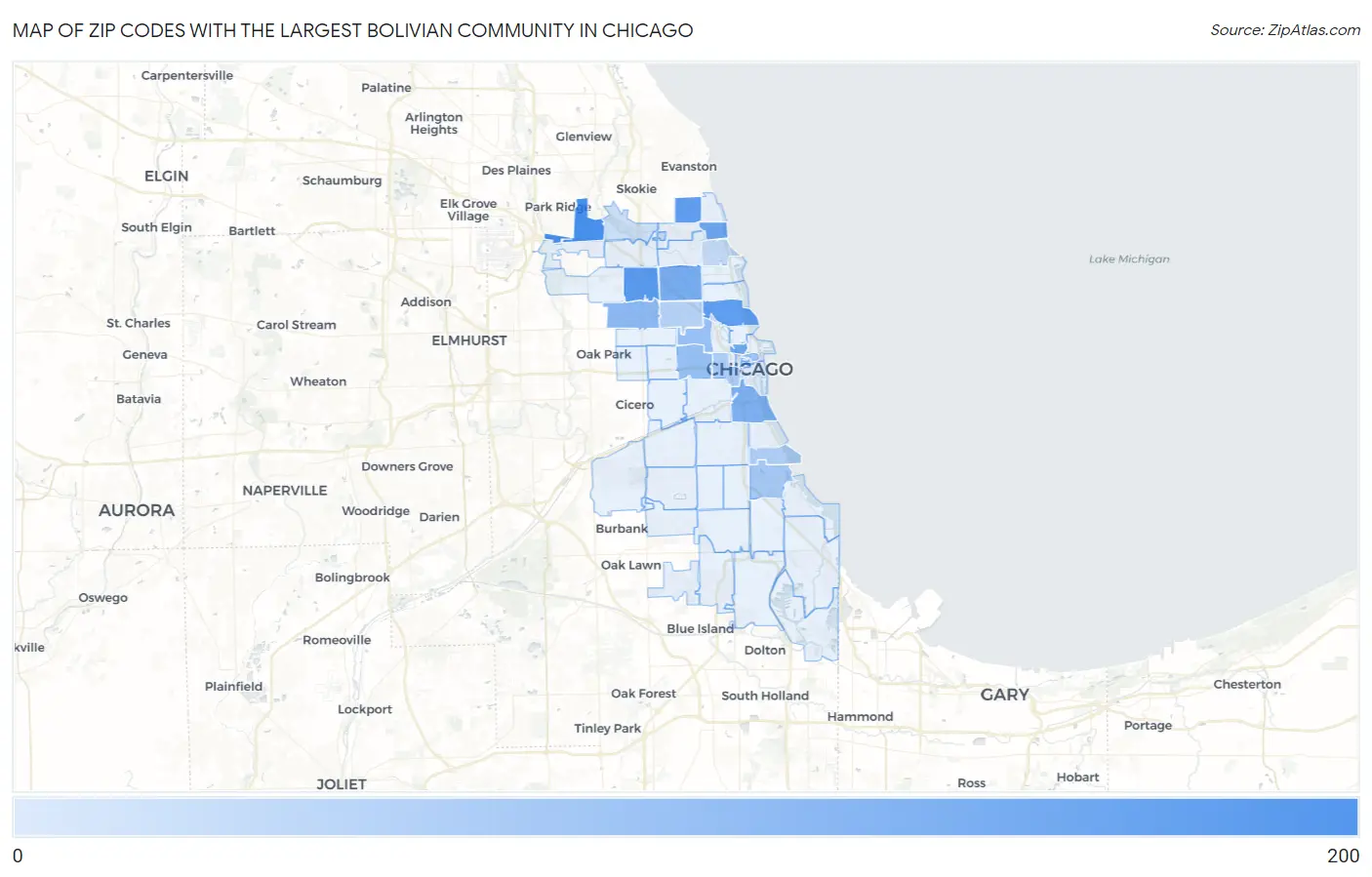Zip Codes with the Largest Bolivian Community in Chicago Map