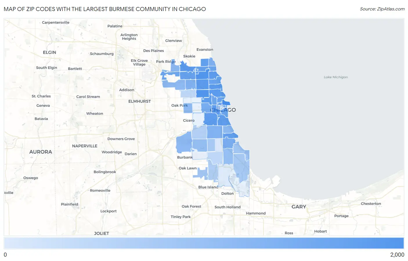 Zip Codes with the Largest Burmese Community in Chicago Map