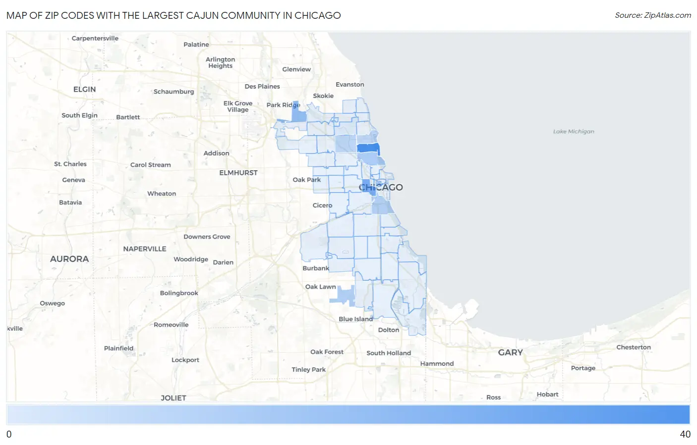 Zip Codes with the Largest Cajun Community in Chicago Map