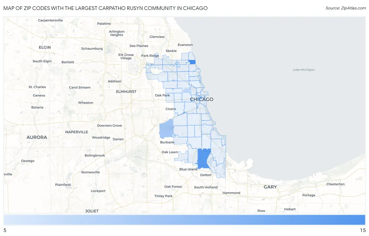 Zip Codes with the Largest Carpatho Rusyn Community in Chicago Map