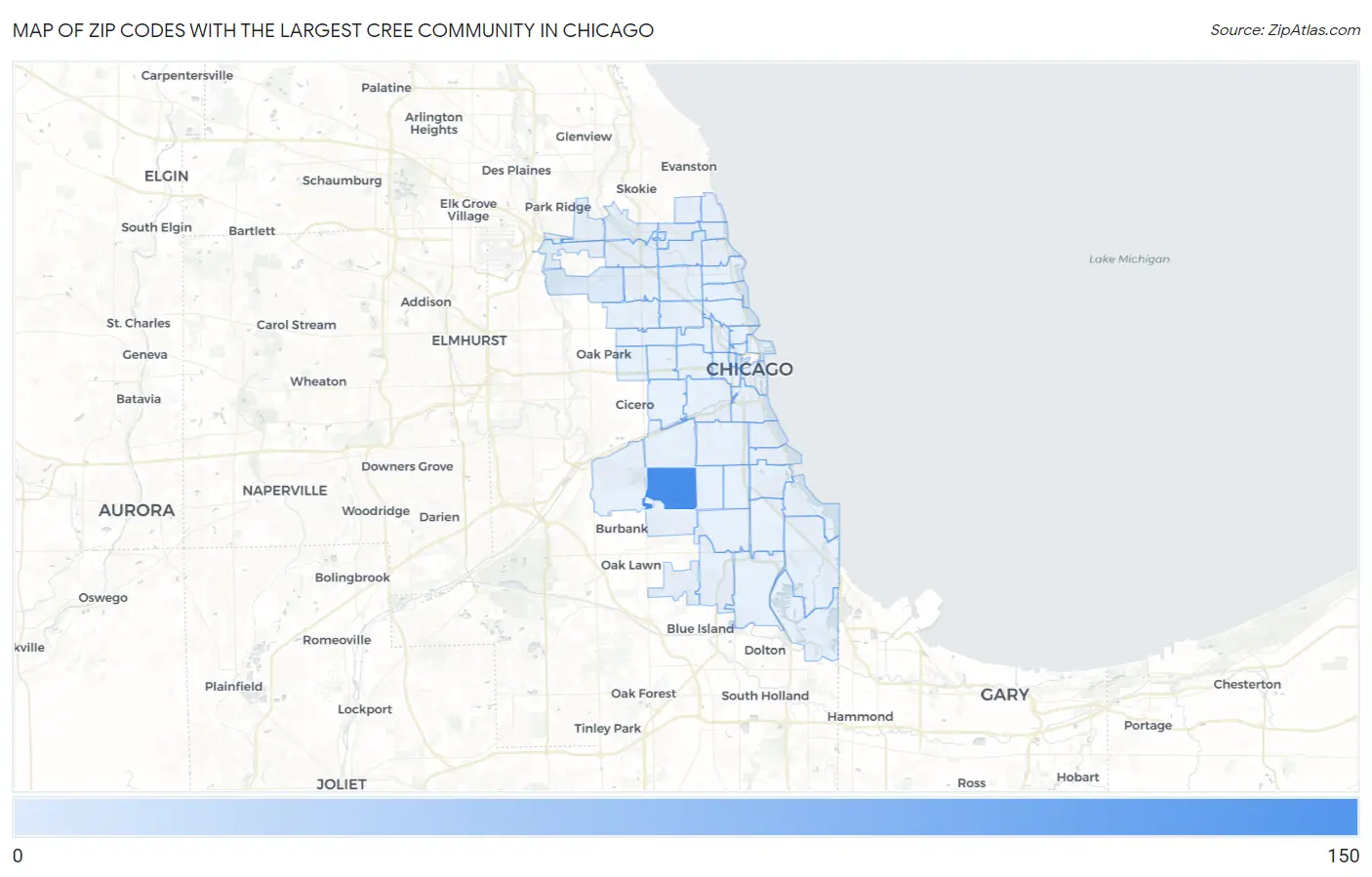 Zip Codes with the Largest Cree Community in Chicago Map