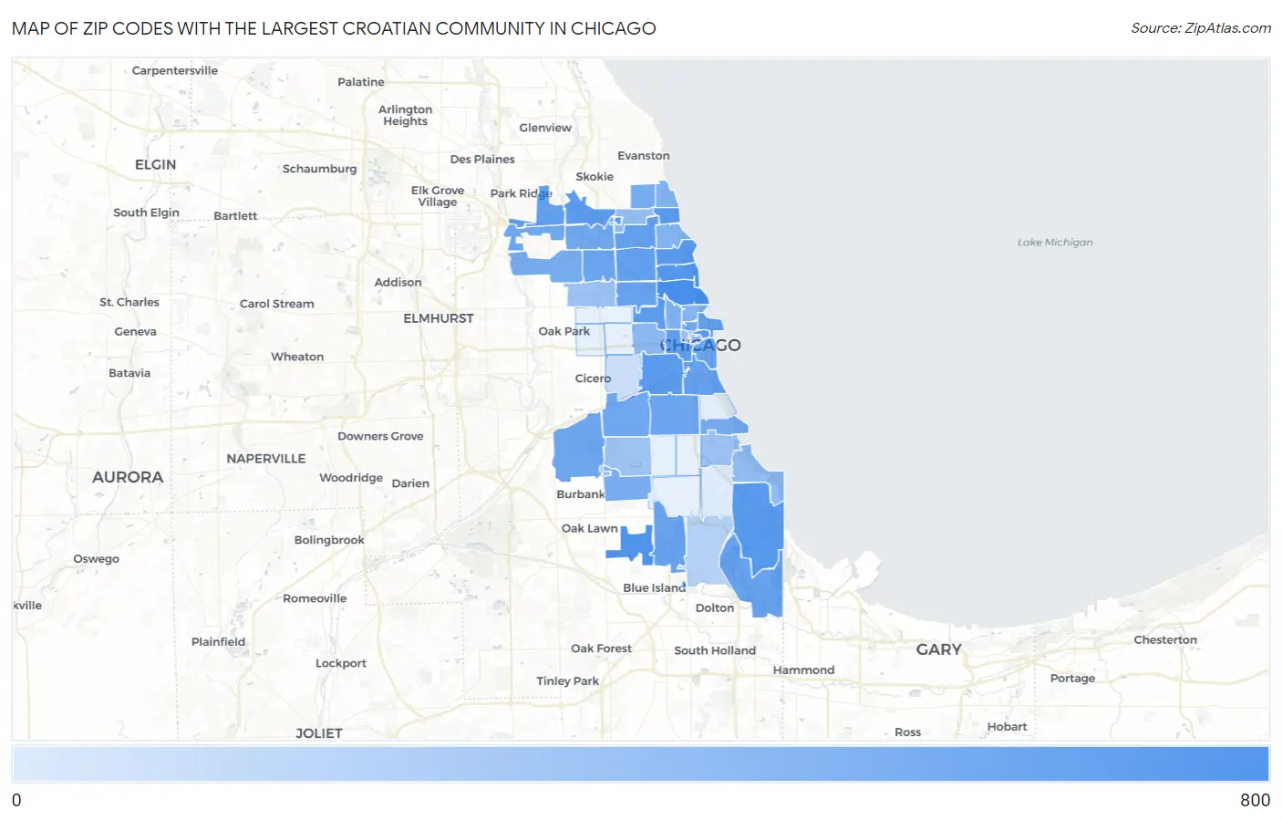 Zip Codes with the Largest Croatian Community in Chicago Map