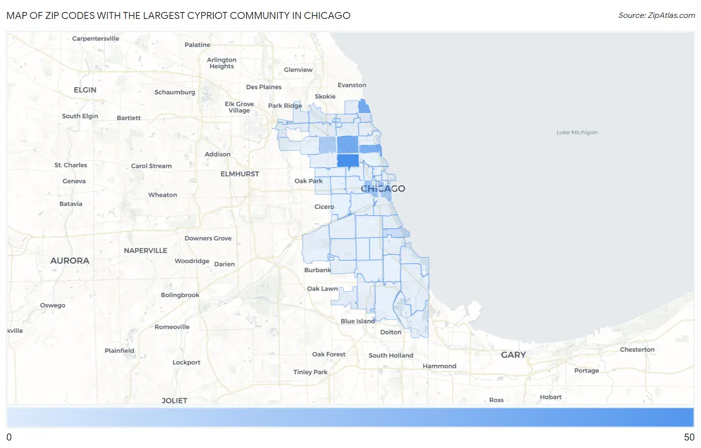 Zip Codes with the Largest Cypriot Community in Chicago Map