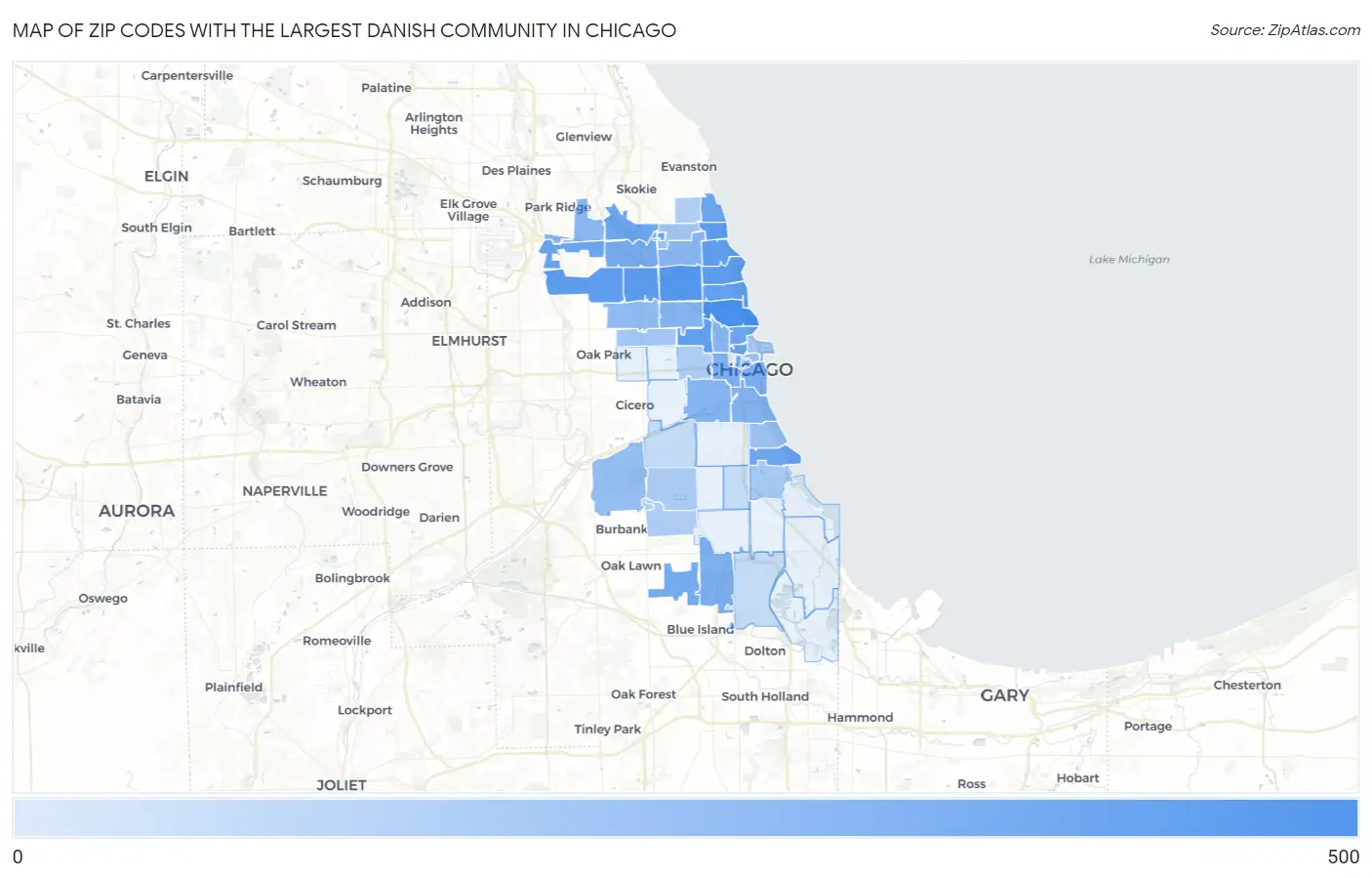 Zip Codes with the Largest Danish Community in Chicago Map