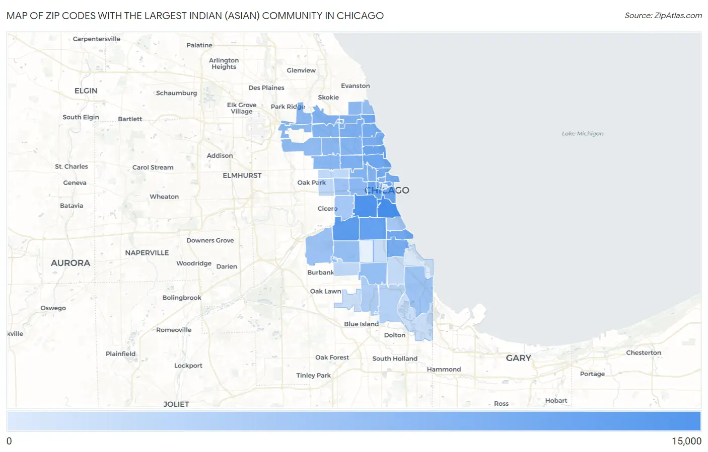 Zip Codes with the Largest Indian (Asian) Community in Chicago Map