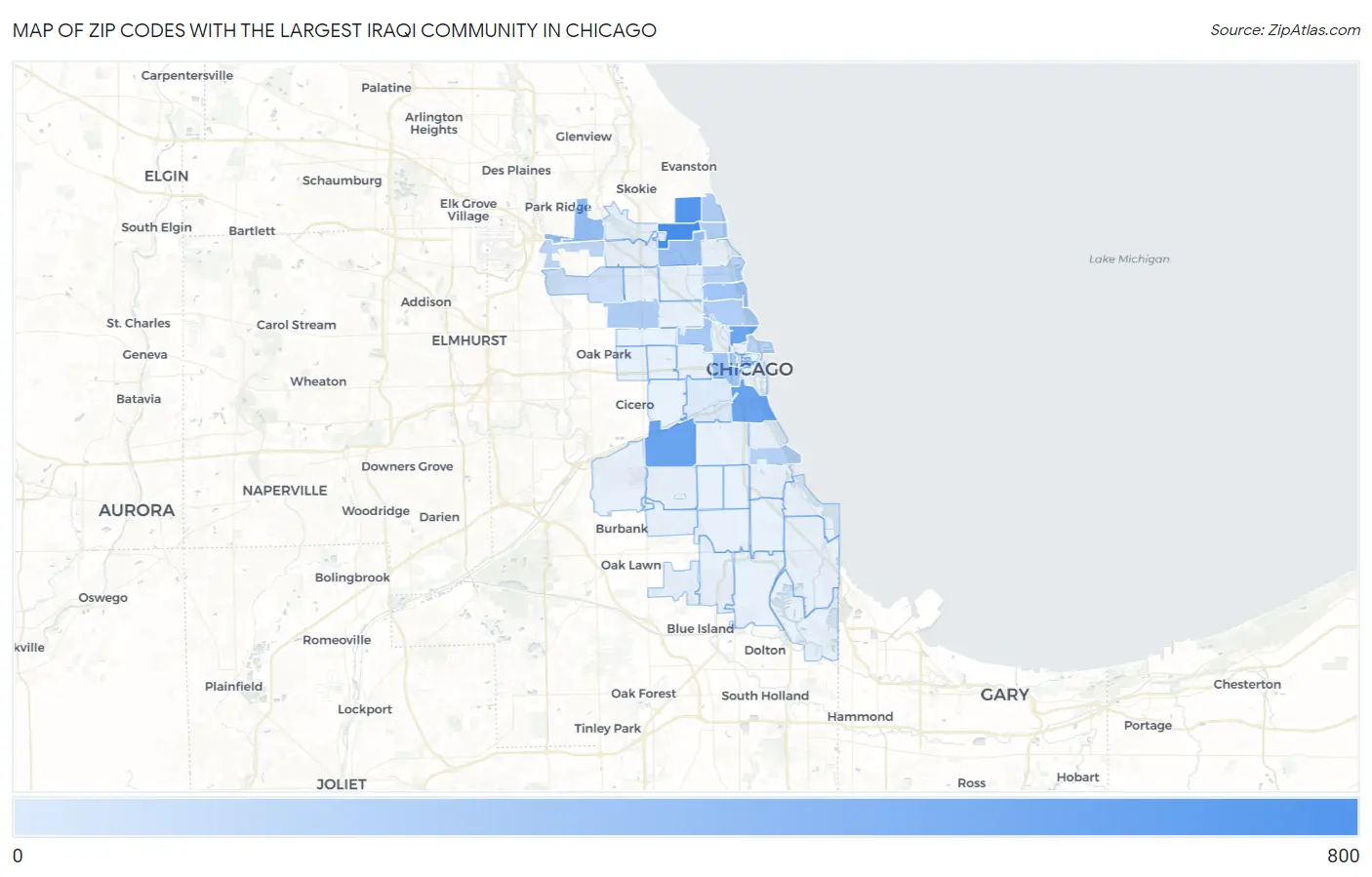 Zip Codes with the Largest Iraqi Community in Chicago Map