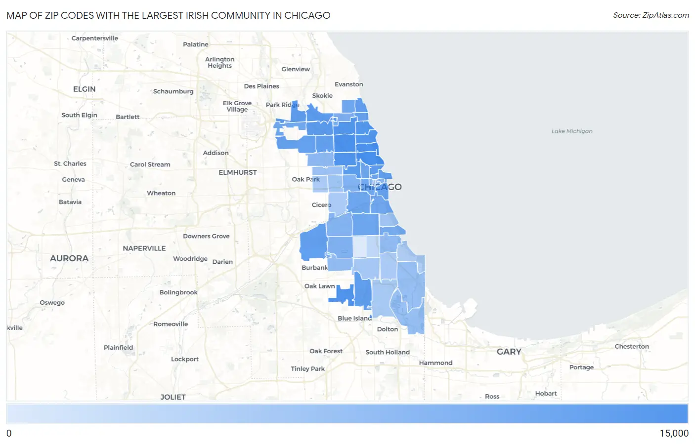 Zip Codes with the Largest Irish Community in Chicago Map