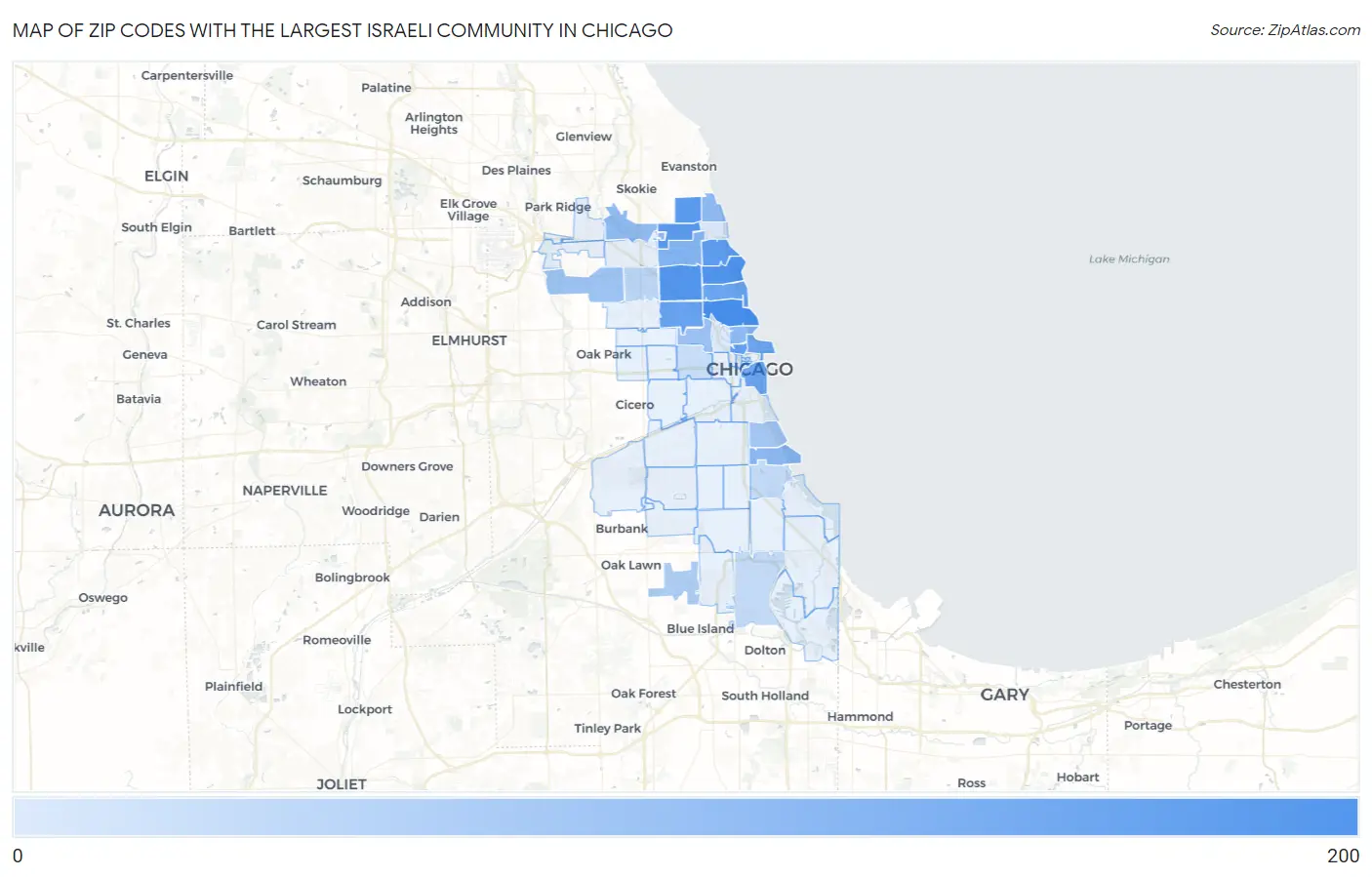 Zip Codes with the Largest Israeli Community in Chicago Map