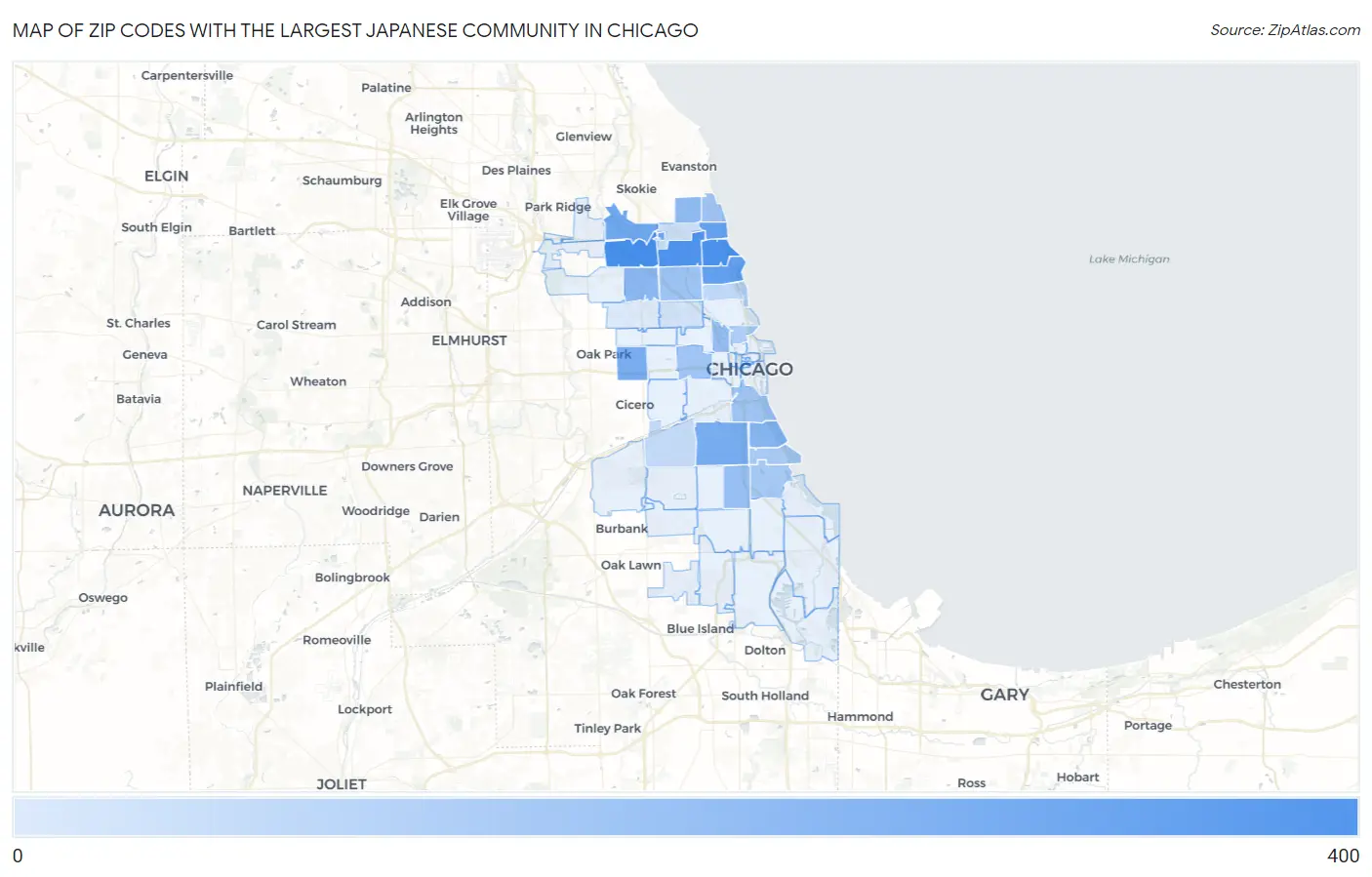 Zip Codes with the Largest Japanese Community in Chicago Map