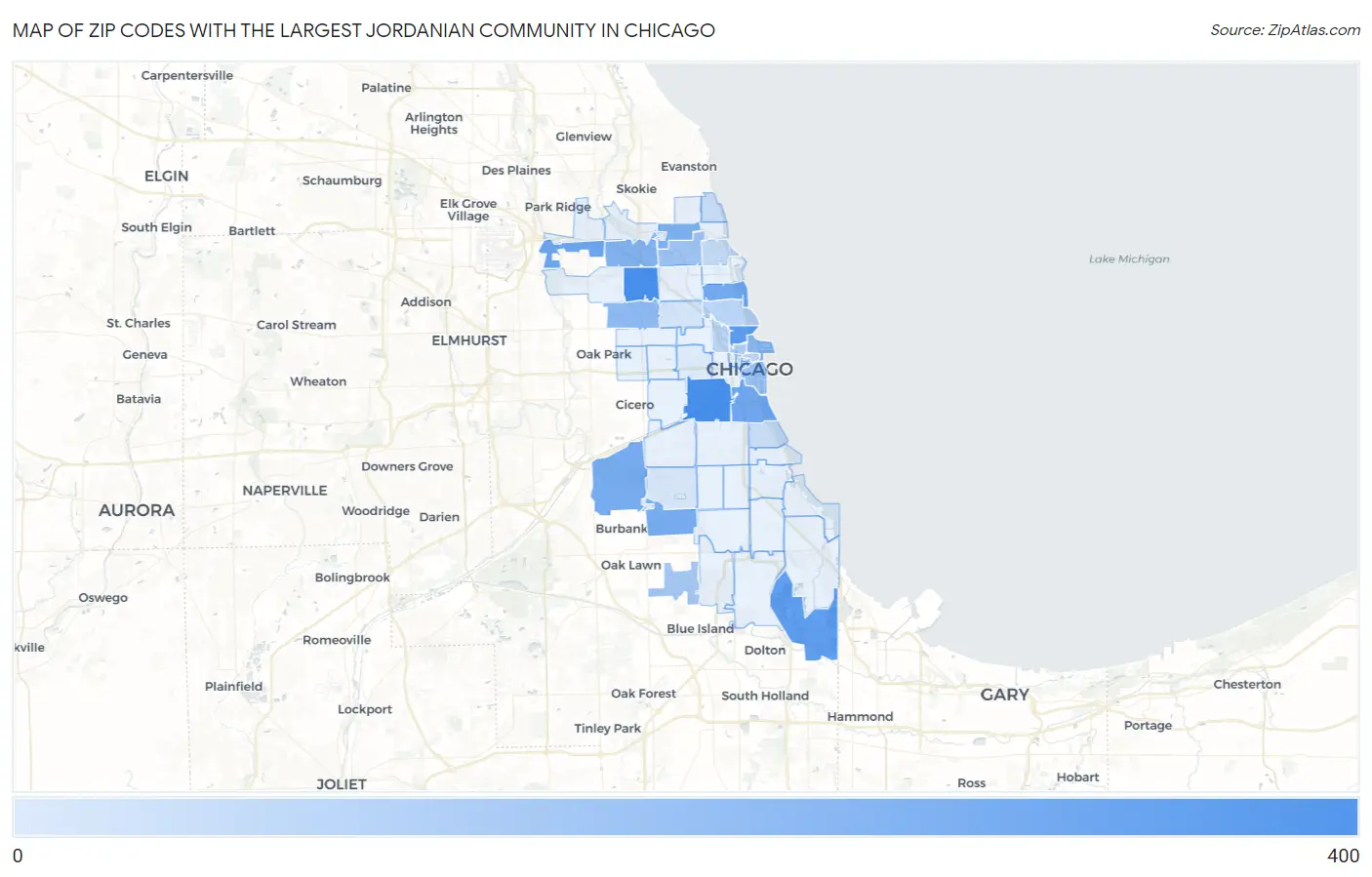 Zip Codes with the Largest Jordanian Community in Chicago Map
