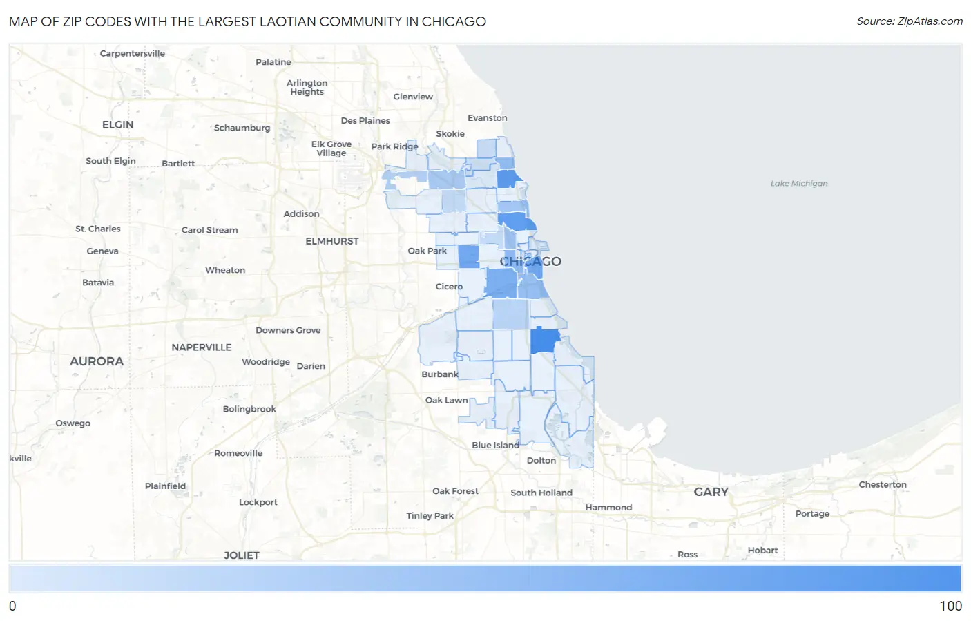 Zip Codes with the Largest Laotian Community in Chicago Map