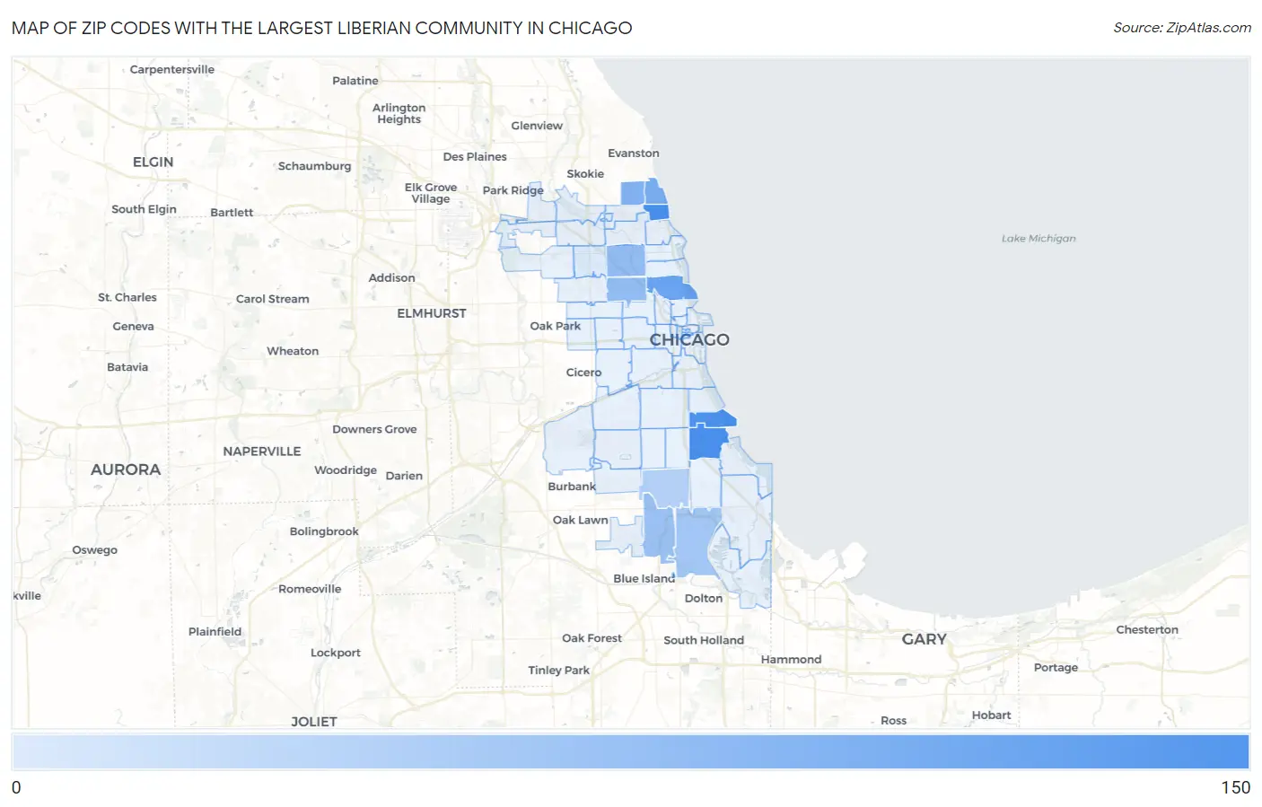 Zip Codes with the Largest Liberian Community in Chicago Map