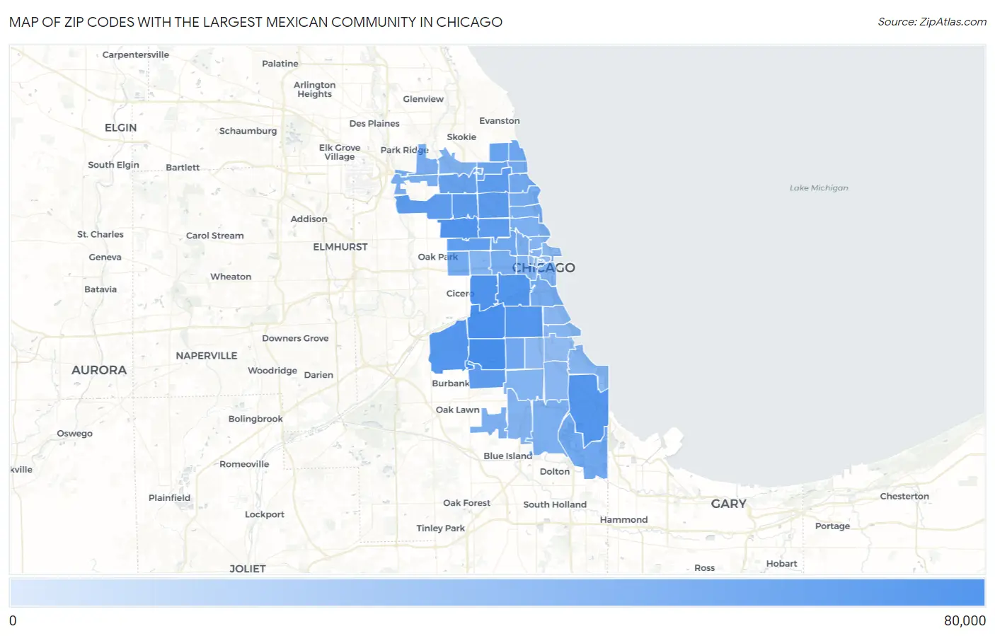 Zip Codes with the Largest Mexican Community in Chicago Map