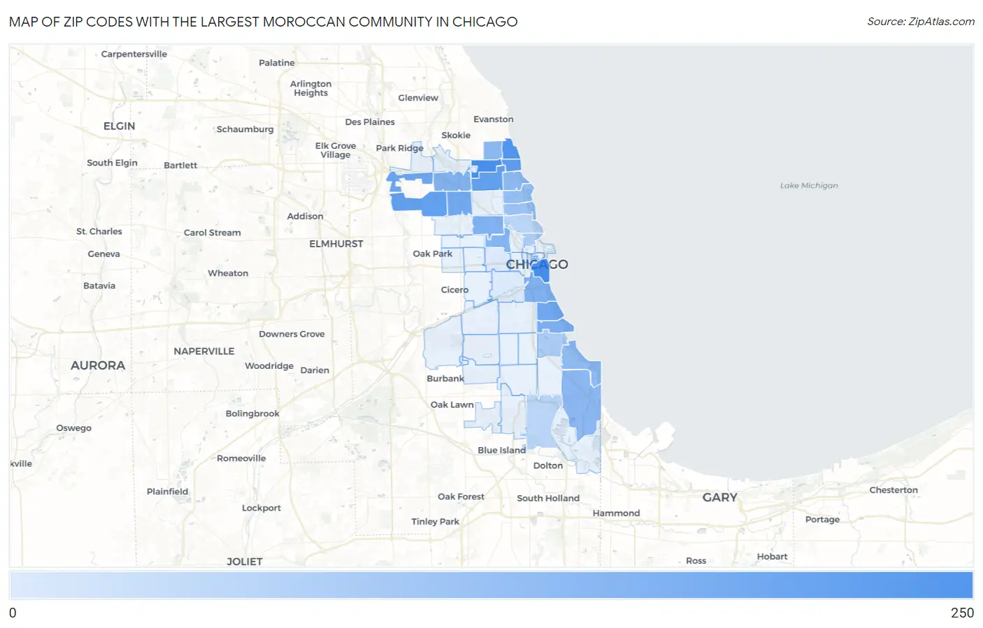 Zip Codes with the Largest Moroccan Community in Chicago Map