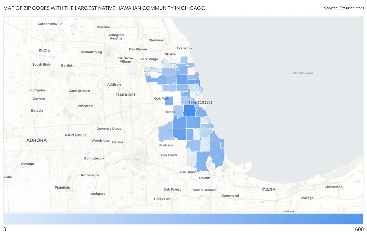 Zip Codes with the Largest Native Hawaiian Community in Chicago Map